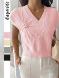 Dili Leisure Vacation Deep V Solid Color Short Sleeve Sweater Women's Winter 2025