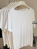 Small Short-Sleeved T-Shirt Women's Summer 2025 New Simple Design Sense Of Small Loose Shoulder Bottom U Collar Top
