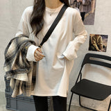 White Long-Sleeved T-Shirt Women Loose Inside The Folded Wearing Long Plus Velvet Top Dress Spring And Autumn Dress Bottom Shirt