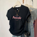 Pure Cotton Black Slimming Straight Shoulder Short-Sleeved T-Shirt Women's Summer 2025 New Burst On-Slamp Dress
