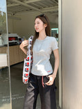 Summer Korean Texture White Round Neck Short Sleeve Top Women's New Letter Embroidery Design Chic Little T-Shirt