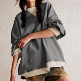 Source Of Street Wind Bumping Long-Sleeved Top Loose Tide Brand Down Shoulder Collar Coat Women Spring And Autumn