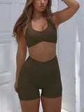 Dili Sports Yoga Wind Hanging Neck Bra Shorts Two Sets Of Women's Clothing 2025 Spring And Summer