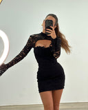 New Fashion Solid-Colored Hollow Lace Elastic Body Low-Collar Sexy Ass Skirt Dress Dress Woman