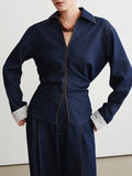 Ring Garlic Original Color Imitation Denim Waist Shirt + Rubber Air Pants Set Age-Old Fashion Two Sets