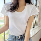 2025 New Short-Sleeved Cotton T-Shirt Girl Shoulder Summer High-End Hottie Clothes