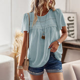 Independent Research And Development Design Round Collar Splicing Top 2025 Spring And Summer Loose Women's Shirt Pure Color