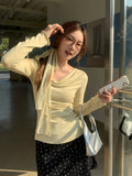 Pure Desire To Wear Tie Around The Neck To The Waist Thin Irregular Long-Sleeved T-Shirt Girls Spring And Autumn In The Ears Of The Top Of The Coat