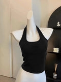 Black Hanging Neck Sling Vest Women's Summer Ootd Wearing A Short Sleeveless Bottom Top Inside The Repair