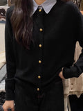 Grey Shirt Collar Splicing Fake Two Sweaters Girl Spring And Autumn Small ManÐÞ Wearing Knitted Open Shirt Collar Top