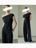 Summer New Set Thin Hip Essence BI Into Imported Three-Home Folded Trouser Top Set