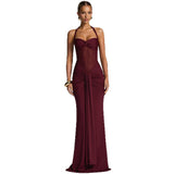2025 New Hanging Neck Tie Mesh Splicing Ribbon Dress Dress Dress