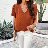 Dili Women's Clothing 2025 Spring And Summer Temperament Loose Solid Color V-Neck Lotle Sleeve Top