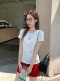 Summer Korean Texture White Round Neck Short Sleeve Top Women's New Letter Embroidery Design Chic Little T-Shirt