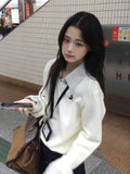 Lattice Splicing Fake Two College Style Sweater Women's Autumn And Winter New Loose High-End Knitted Shirt Top