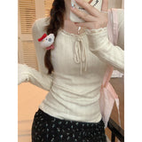 Early Autumn French Lace Lace Tie With Long-Sleeved Knitted Shirt For Women's Short Texture Sweater