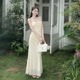 (Explosive) Summer New Collar Fish Tail Waist Feeling Dress High Temperament Thin Sling Belt Super