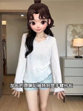 Thin Loose Thin Soft Wind Knitted Shirt Girl Spring 2025 New Lazy Wind Long Sleeve Sunscreen Shirt Top