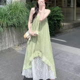French 2025 Printed Summer Splicing New Seaside Slings Holiday Temperament Irregular Dress Skirt