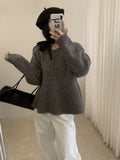 Design Sense Collar Half-Button Pure Color Doll Skirt Sweater Women's Autumn And Winter Loose Temperament Knitted Shirt Thick