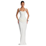 2026 Spring New Solid Color Sexy Fashion Sleeveless Folding Square Collared Hip Dress