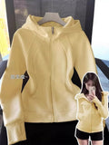 Lulu Body-Repair Jacket Women Open Spring Wearing Shoulder-To-Shoulder Hooded Sports Short Waists