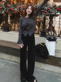 Grey Gentle Style Horn Sleeve With Knitted Sweater Women's Autumn And Winter 2025 New Korean Wear Top