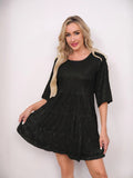 New Burst Fashion Solid Color Loose Waist Short-Sleeved Skirt Dress Banquet Squin Dress