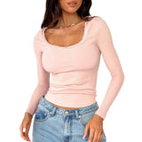 Dilu 2025 Autumn And Winter Y2k Women Decorate The U-Neck Long-Sleeved Top
