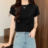 European Goods Shoulder T-Shirt Women's Short-Sleeved Summer 2026 New Round Neck Neckt Pure Cotton Basic Top
