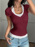 Dili Y2K Hot Girl Wind Fake Two Slings Short-Sleeved T-Shirt Women's Clothing 2025 Summer