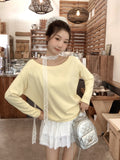 Pure Desire A Word Shoulder Gray Angle Shoulder Long-Sleeved T-Shirts For Women's Autumn Loose Bottom Shirt Languid Chic Beauty Top