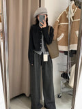 Early Autumn Korean Design Splicing Fake Two Knitted Shirt Women's Spring And Autumn Shirt High-End Feeling Small Scented Gray