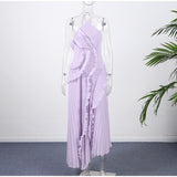 Women's Fashion Folds Hanging Neck Sexy Dress Holiday Seaside Dress Hottie Hanging Neck