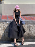Designing Blue Vest Dress Women's Summer Casual Temperament To Show Thin Sleeveless Large Swing Long Skirt
