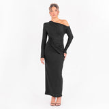 Autumn And Winter New Hot Shoulder Long Sleeve Bag Hip Dress Fashion Sexy Folding Body Dress