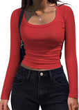 2025 New Thread Pit Strips Long-Sleeved Square T-Shirt Women's T-Shirt
