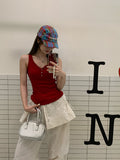 Red V-Neck Button Wearing Sling Vest For The Summer Women's New Sleeveless Repair Body To Cover The Back Of The Top