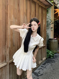 College Style White Shirt Dress Women's Dress 2026 New Summer Small 100-Fold Skirt Dress Set