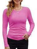 2025 Women's Women's Ribs Cotton Fabric Basic Round Neck Solid Color Long-Sleeved T-Shirt Repair