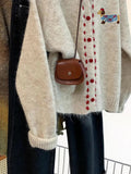 Apricot Puppies Thicked Round Collar Knitted Cardigan Women Autumn 2025 New Design Wearing Soft Glutinous Sweater Jacket