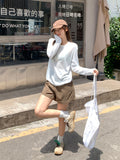 Blue Round Neck Stripes Crash Cool Long-Sleeved Hoodie T-Shirt Girl Summer Slim Lazy Blouse