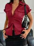 Dili Y2K Babes Button-Down Short-Sleeved T-Shirt Women's Shirt Women's Clothing 2025 Autumn And Winter