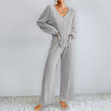 Autumn And Winter Lady's Homewear Set Long-Sleeved Trousers Two Sets Of Ribs To Keep Warm Home Pajamas