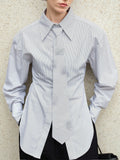 Simple Striped Shirt Women Can Wear A New Design Tie Side Open Top Southeast Asia
