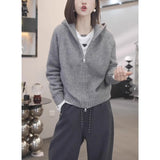 Large-Size Design Zipper Knitted Knitted Sweater Women In Autumn With A Korean Version Of Thin Loose Coat Top