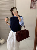 Round Collar Short Korean Gentle Knitted Vest Women 2025 Autumn Design Bump Color Stacked Inside Sweater Vest