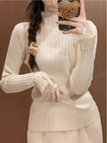 Lace Lace Knitted Sweater Women's Autumn And Winter 2025 New Small Fragrant Wind Stacked Half-High Collar Bottom Top