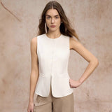 Summer Women's New Commute Simple Fashion Buttons Pure Color Vest Casual Collar Vest