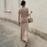 Autumn 2025 New Long-Sleeved Fashion French Temperament Irregularly Drifted With Solid Color Dress